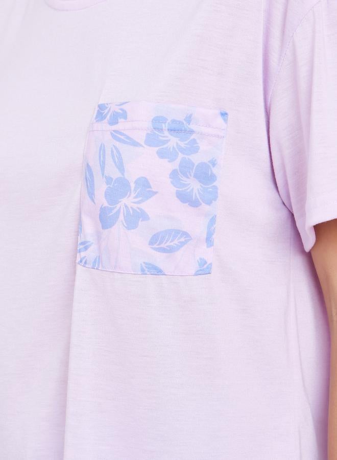 Styli Floral Print Pocket Drop Shoulder T-Shirt and Pyjama Set - Image 3