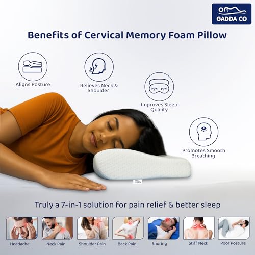 GADDA CO Cervical Pillow for Neck Pain | Cervical Pillow for Spondylitis Neck Pain | 2 Years Warranty | Orthopedic Memory Foam Pillows- 20x12x2.5 Inch, White - Image 4