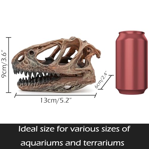 Kocris Casa Fish Hideout Aquarium Décor Decorations Dinosaur Skull Fish Tank Decor Cave Dinosaur Skull Betta Animal Halloween Large Tarantula Reptile Bones Snake for Terrarium Ornament - Image 2