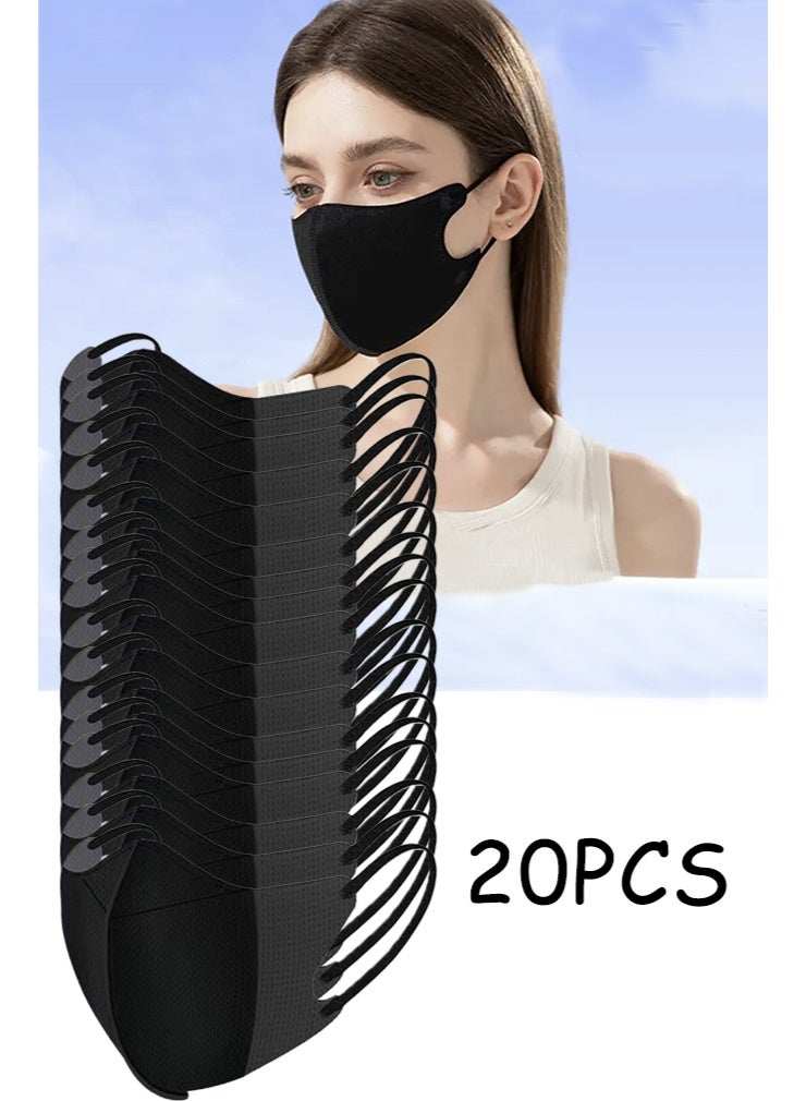 RUIERXIN 20 Pack 3D Black Disposable Face Masks, 3 Layer Meltblown Filter, Breathable with Earloops & Nose Clip for Daily Office Outdoor Use - Image 1