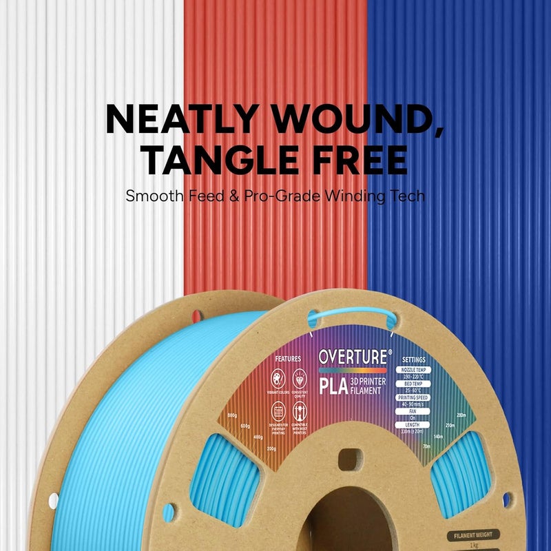 OVERTURE PLA Filament 1.75mm, Neatly Wound 3D Printer Filament 1kg Spool (2.2lbs), Dimensional Accuracy +/- 0.02 mm, Fit Most FDM 3D Printers (Light Blue) - Image 2
