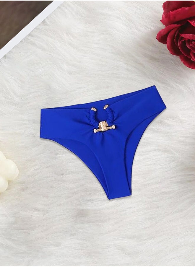 MARGOUN - Women Large Size Swimsuit Cross Swimwear Bikinis Set Metal Connected Bathing Suit Bikini Strap Solid Split High Waist Bikini Swimwear Blue / L(Bust 88-96/Waist 70-76/Hip 94-102) - Image 1