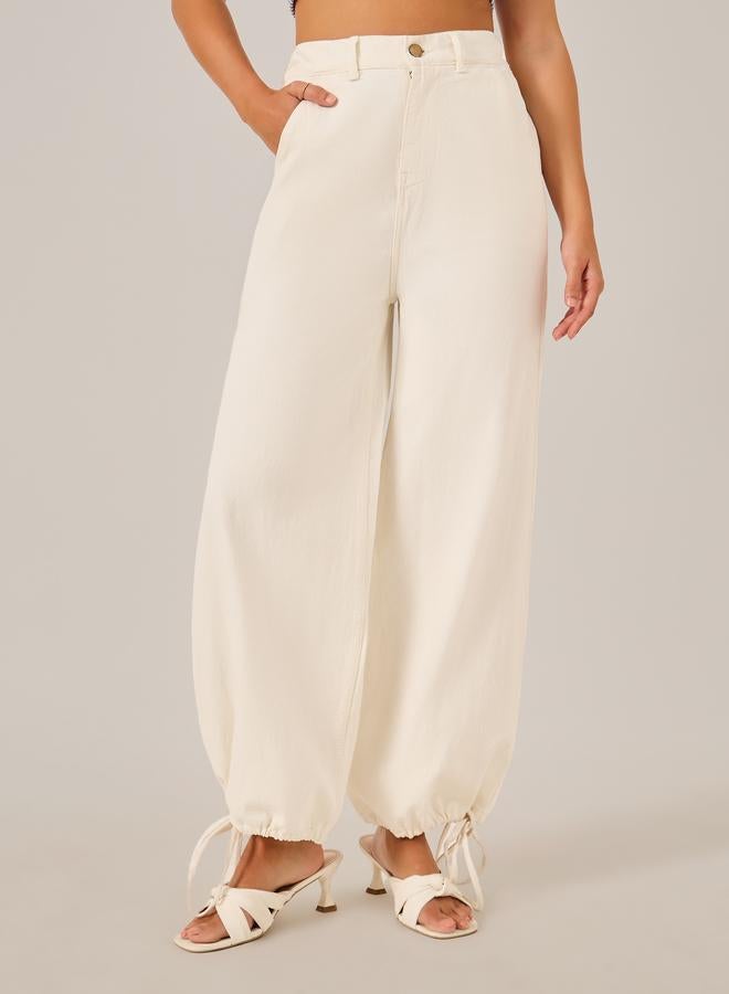 Styli Styli Mid Rise Drawstring Hem Wide Leg Jeans - Image 2
