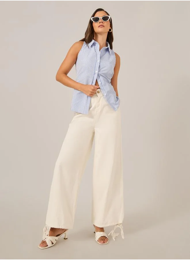 ستايلي Styli Mid Rise Drawstring Hem Wide Leg Jeans