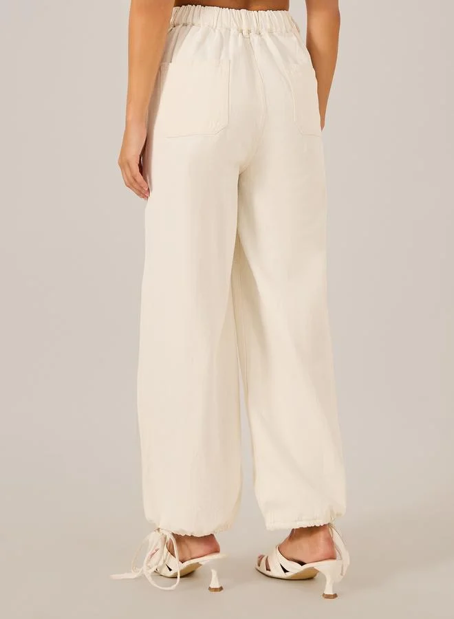 Styli Styli Mid Rise Drawstring Hem Wide Leg Jeans