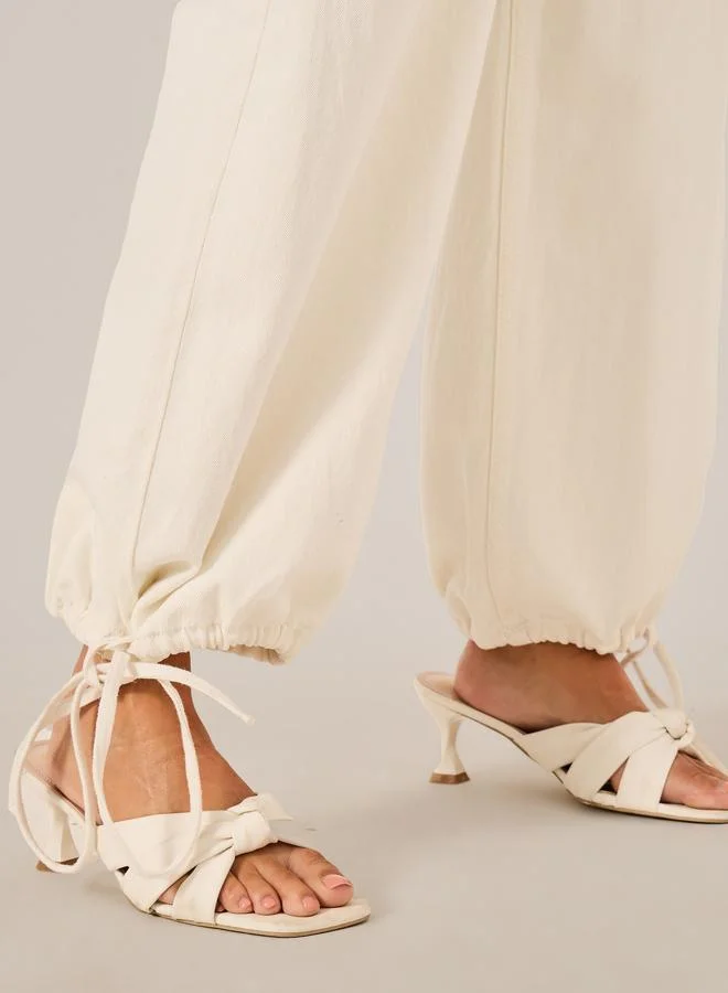 Styli Styli Mid Rise Drawstring Hem Wide Leg Jeans