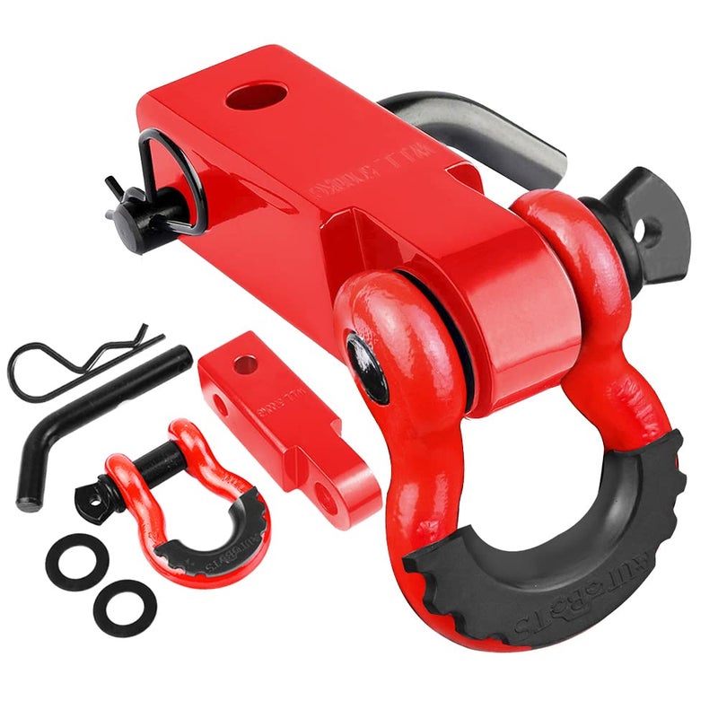 AUTOBOTS Tow Hitch Receiver 2 45000 Lbs Break Strength Shackle Hitch Receiver with 58 Screw Pin 34 Shackle Towing Accessories for Vehicle Trailer Recovery OffRoad RedRed