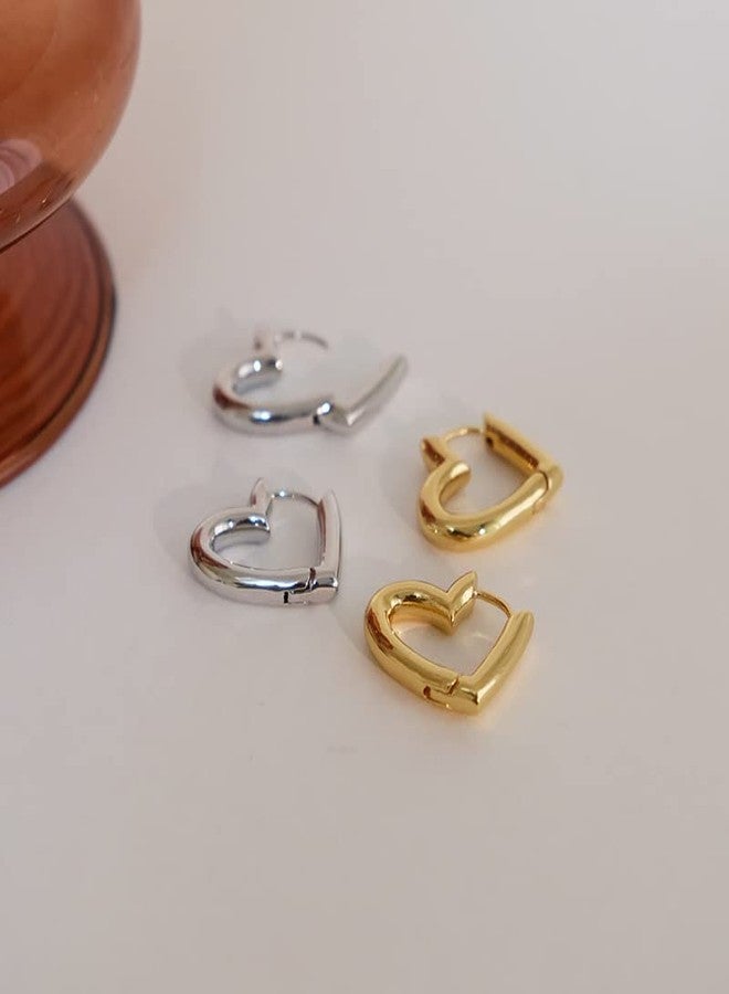 Pingyongchang Heart Hoop Earrings - 14K Gold Hypoallergenic for Sensitive Ears for Women, Ideal Gifts Cute Valentines Day Gifts for Her Sweet Love Heart Earrings Drop-Gold - Image 3