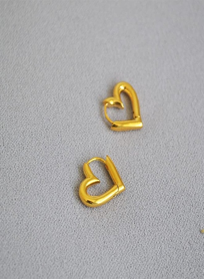 Pingyongchang Heart Hoop Earrings - 14K Gold Hypoallergenic for Sensitive Ears for Women, Ideal Gifts Cute Valentines Day Gifts for Her Sweet Love Heart Earrings Drop-Gold - Image 2