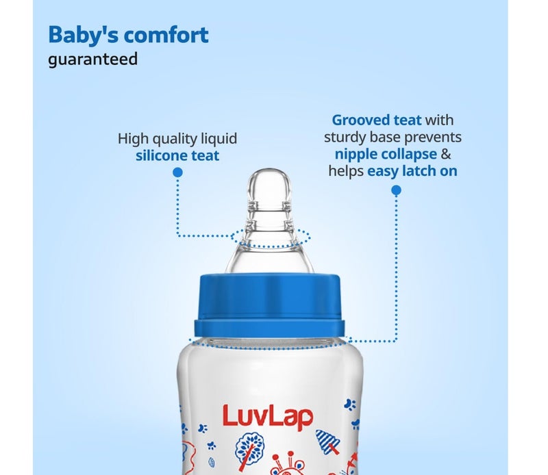 LuvLap Anti-Colic Slim/Regular Neck Essential Baby Plastic Feeding Bottle, 250Ml (Pack of 2), New Born/Infants/Toddler Upto 3 Years, Jungle Tales & Wild Flowers, BPA Free,Blue - Image 5