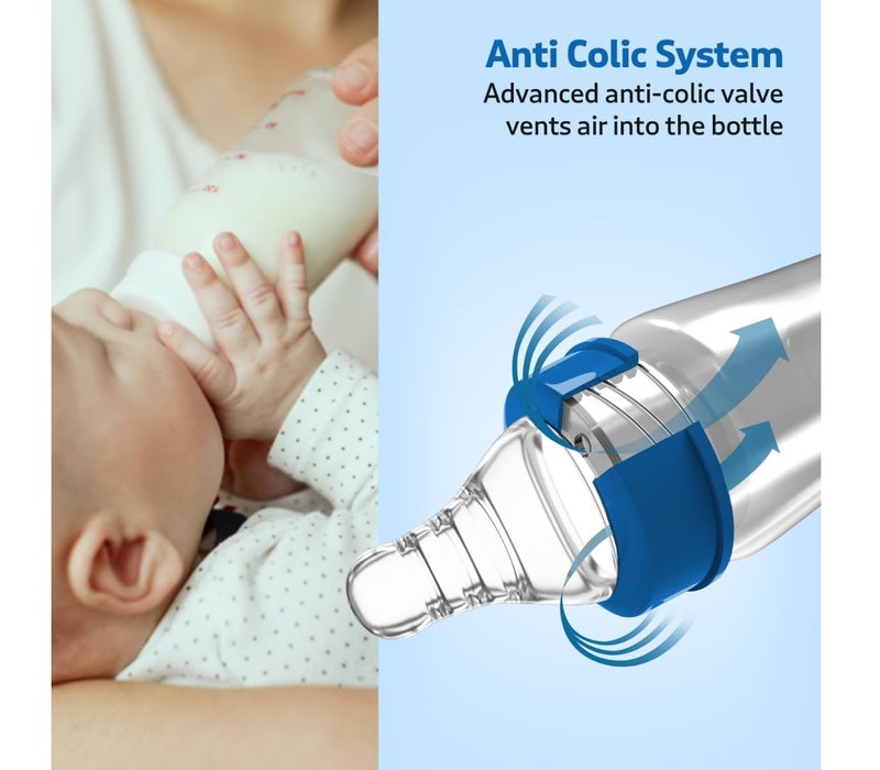 LuvLap Anti-Colic Slim/Regular Neck Essential Baby Plastic Feeding Bottle, 250Ml (Pack of 2), New Born/Infants/Toddler Upto 3 Years, Jungle Tales & Wild Flowers, BPA Free,Blue - Image 2