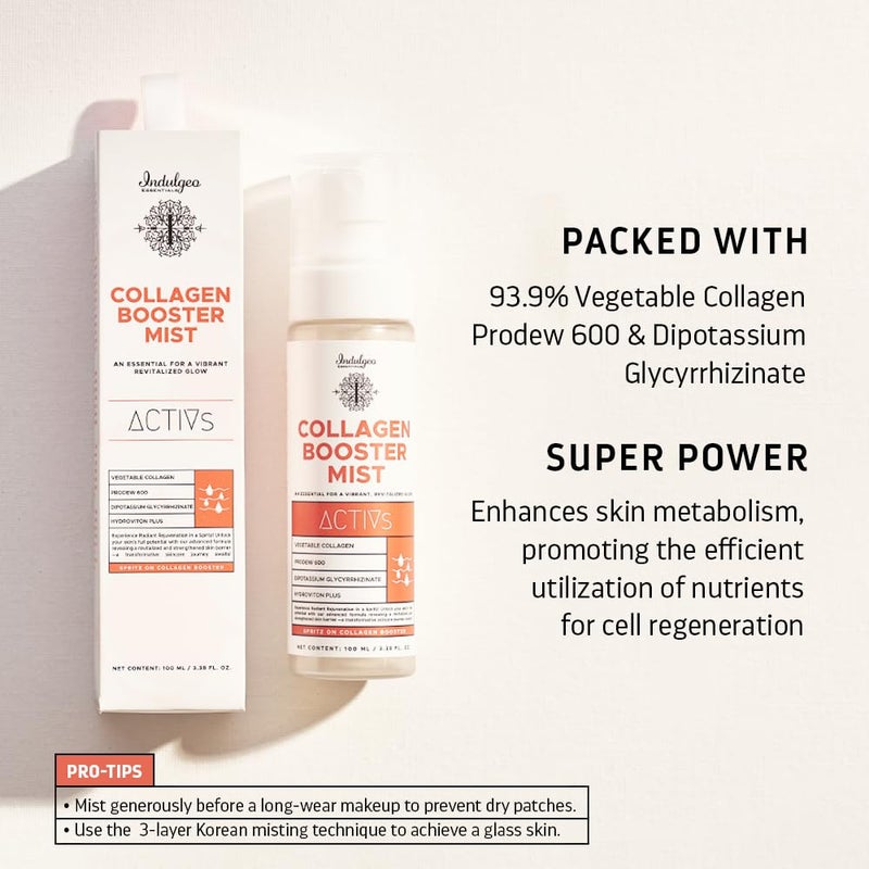 Indulgeo Essentials Collagen Booster TonerMist for Hydrated and Smooth Skin 100ml Reduce Rosacea and Sun damage AntiAging Lightweight PreMakeup Application Made with Vegetable collagen - Image 3