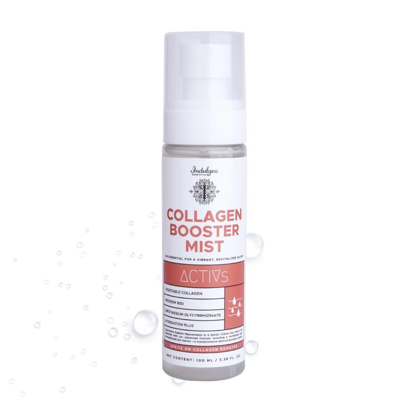 Indulgeo Essentials Collagen Booster TonerMist for Hydrated and Smooth Skin 100ml Reduce Rosacea and Sun damage AntiAging Lightweight PreMakeup Application Made with Vegetable collagen - Image 1