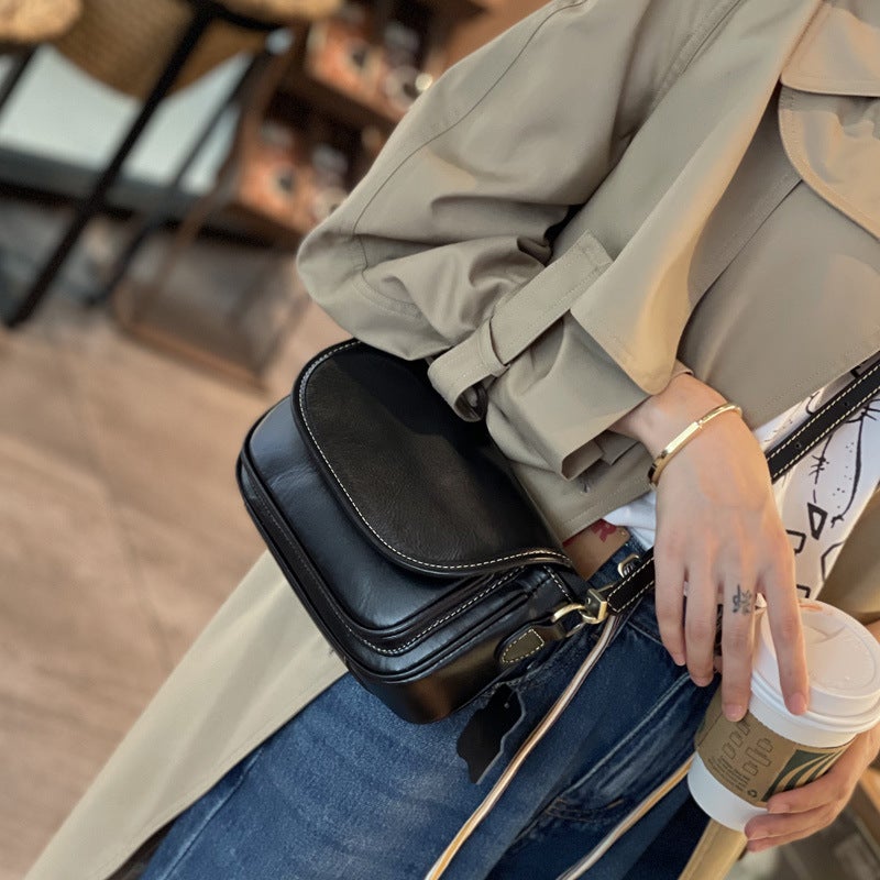 2024 Women'S Bag New Crossbody Bag Fashionable Cowhide Small Square Bag Vegetable Tanned Cowhide Shoulder Bag Vintage Fashionable Small Bag - Image 3