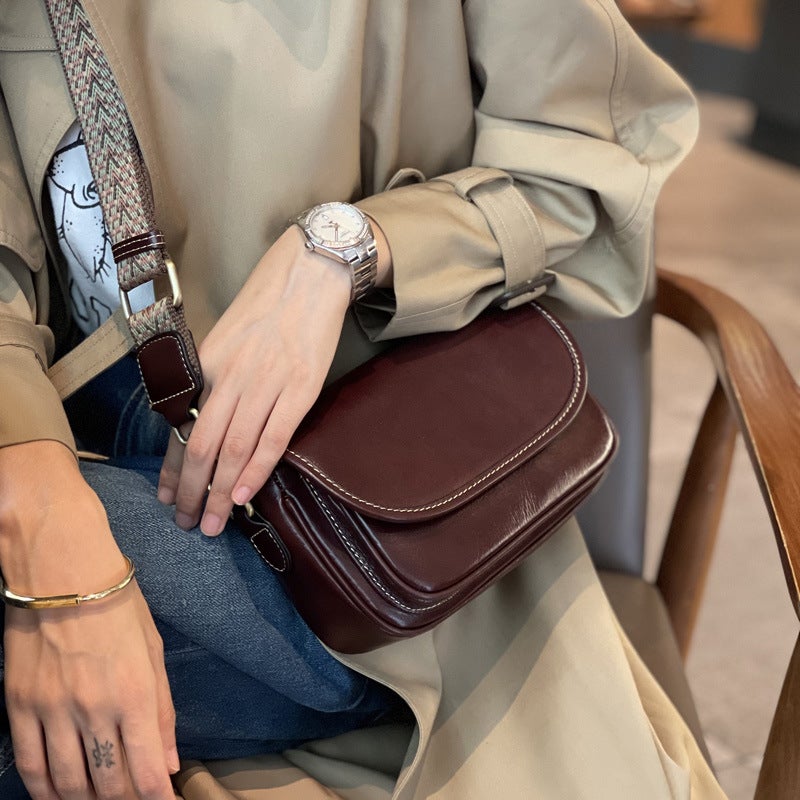 2024 Women'S Bag New Crossbody Bag Fashionable Cowhide Small Square Bag Vegetable Tanned Cowhide Shoulder Bag Vintage Fashionable Small Bag - Image 4