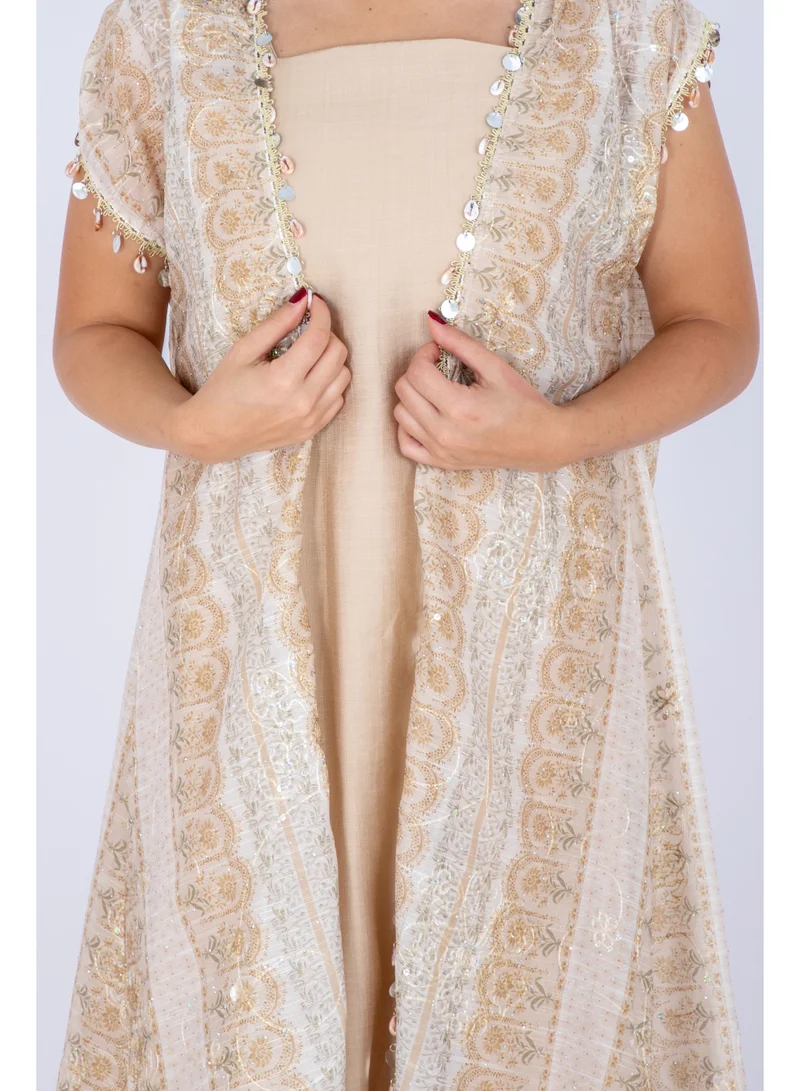 IKKXA Modern Sleeveless Arabisque Jalabiya IK6019 Beige