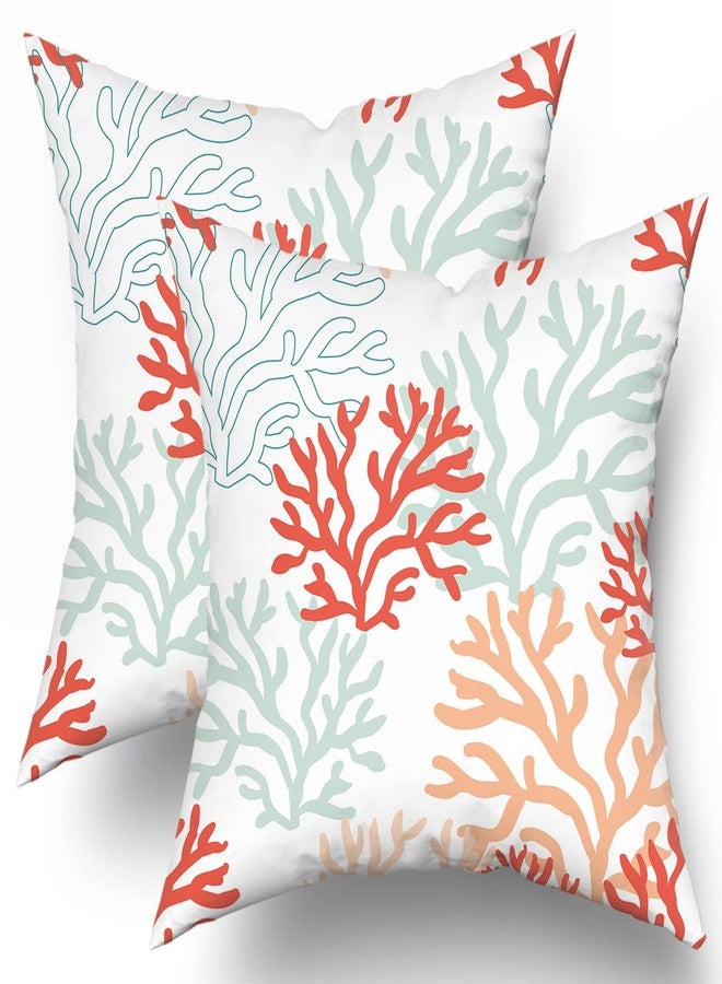 aportt Coastal Coral Teal Pillow Covers 18X18 Inch Beach Ocean Themed Couch Pillow Cases Nautical Summer Sea Throw Pillows Set of 2 Modern Home Decor for Room Bedroom Porch Patio Cushion Outdoor - Image 1