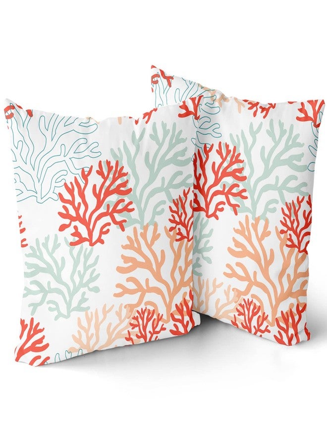 aportt Coastal Coral Teal Pillow Covers 18X18 Inch Beach Ocean Themed Couch Pillow Cases Nautical Summer Sea Throw Pillows Set of 2 Modern Home Decor for Room Bedroom Porch Patio Cushion Outdoor - Image 2