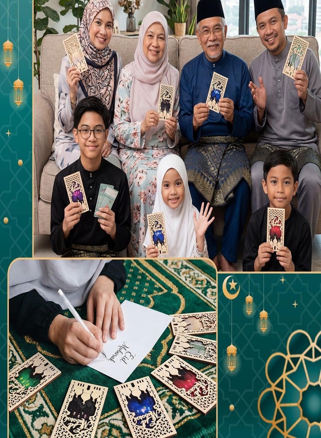Novabright 12 Pcs Eid Mubarak Wooden Money Holders Eid Al Adha Cash Gift Card Holders Muslim Gift Envelopes for Holiday Party Supplies Celebrations Decorations, 6 Styles (Vertical - Image 5