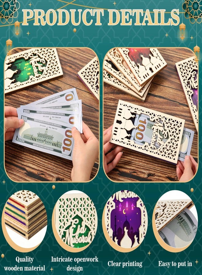 Novabright 12 Pcs Eid Mubarak Wooden Money Holders Eid Al Adha Cash Gift Card Holders Muslim Gift Envelopes for Holiday Party Supplies Celebrations Decorations, 6 Styles (Vertical - Image 3