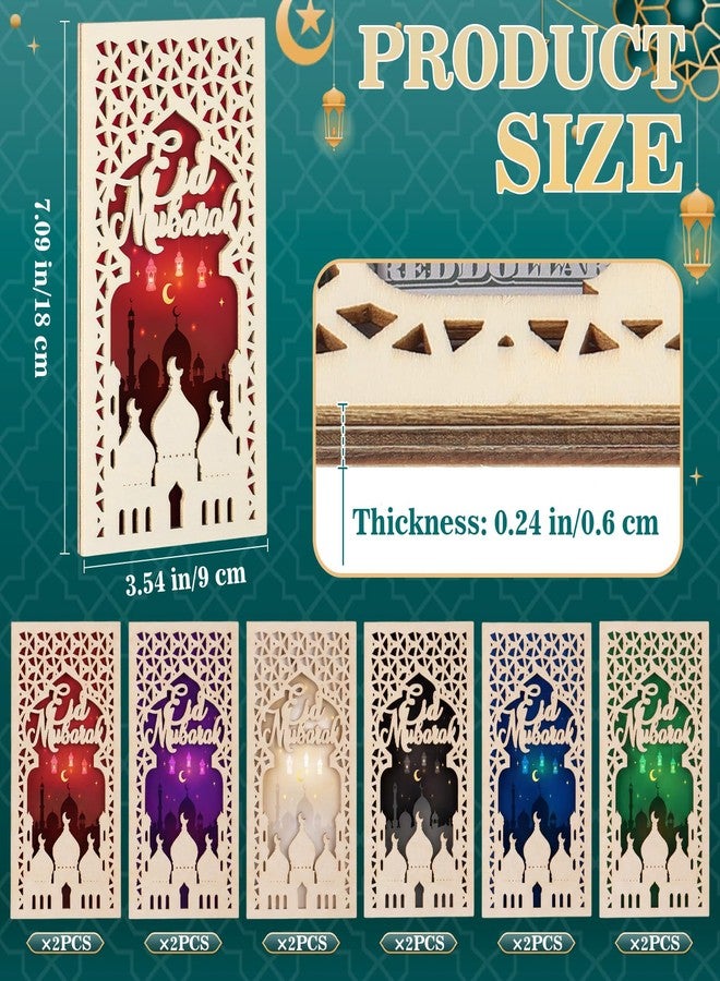 Novabright 12 Pcs Eid Mubarak Wooden Money Holders Eid Al Adha Cash Gift Card Holders Muslim Gift Envelopes for Holiday Party Supplies Celebrations Decorations, 6 Styles (Vertical - Image 2