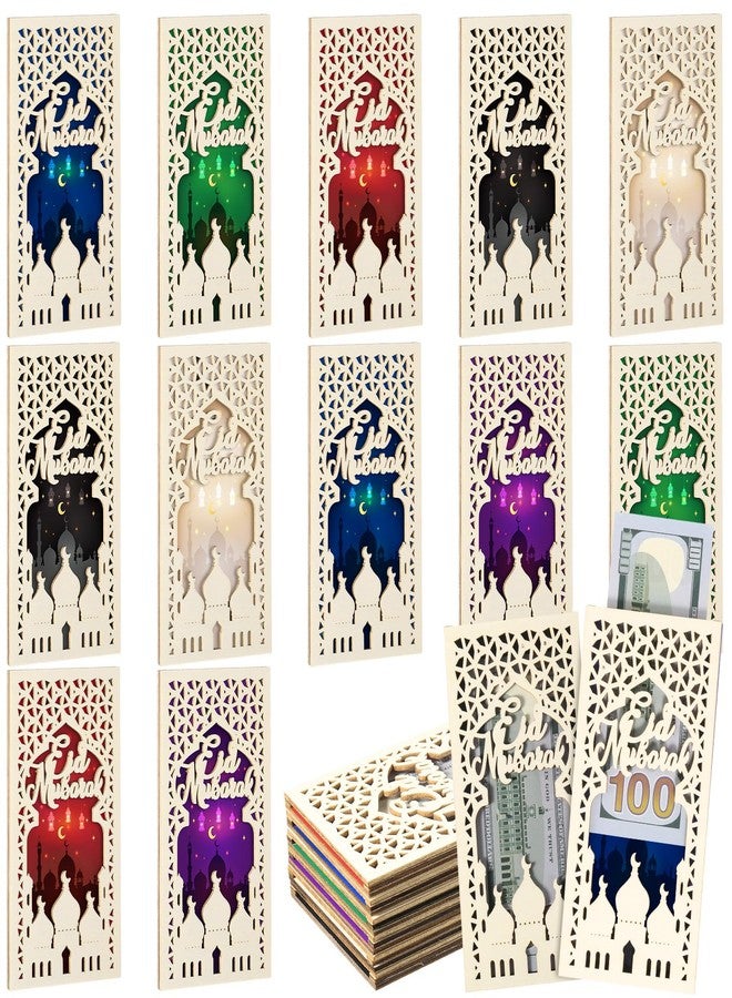 Novabright 12 Pcs Eid Mubarak Wooden Money Holders Eid Al Adha Cash Gift Card Holders Muslim Gift Envelopes for Holiday Party Supplies Celebrations Decorations, 6 Styles (Vertical - Image 1