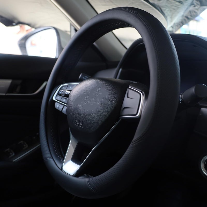 SZYUCHEN Black Leather Steering Wheel Cover for Chevy - Image 3