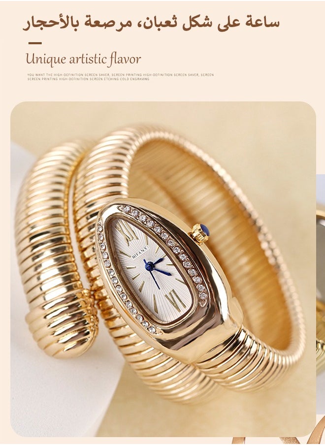BIFANXI Ladies Fashion Watch, Snake-Shaped Diamond Design Quartz Watch, Fashionable Versatile Bracelet Watch  - Image 2