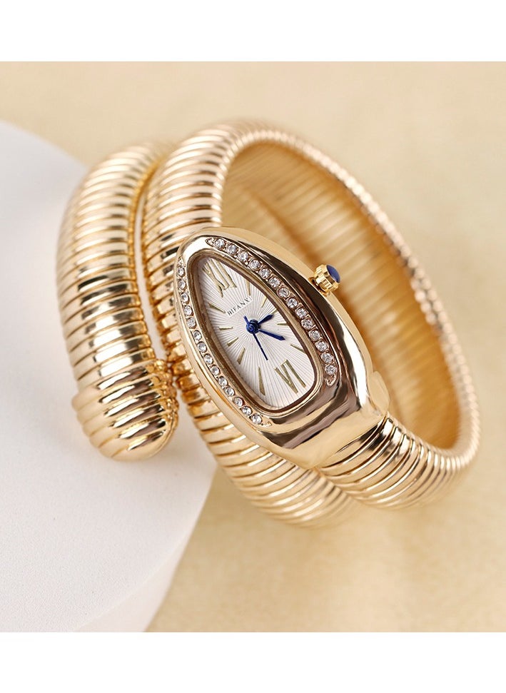 BIFANXI Ladies Fashion Watch, Snake-Shaped Diamond Design Quartz Watch, Fashionable Versatile Bracelet Watch  - Image 1