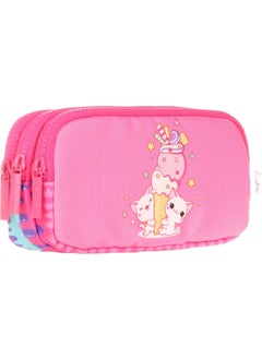 KAUKKO Three Compartment Pink Multicolor Ice Cream Girl's Pencil Bag 