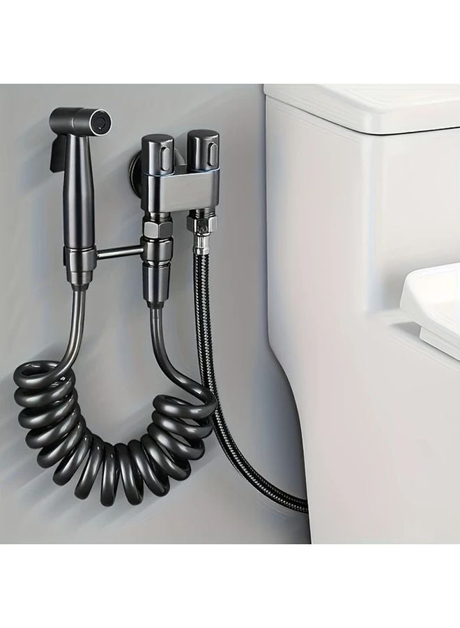 طقم حوض جلوس أسود للحائط مع مسدس رش وأنبوب هاتف تلسكوبي وحامل. - Image 2