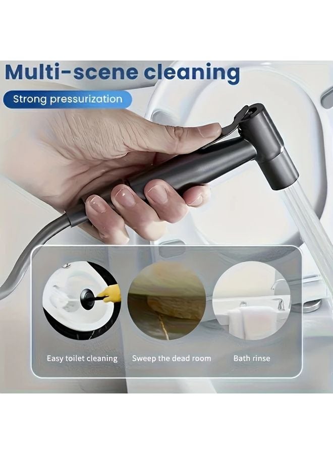 طقم حوض جلوس أسود للحائط مع مسدس رش وأنبوب هاتف تلسكوبي وحامل. - Image 3