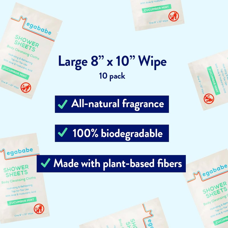 Megababe مناديل الاستحمام بنكهة الخيار والنعناع من ميغابيبي | مناديل تنظيف الجسم مغلفة بشكل فردي | 10 مناديل (عبوة من 1) - Image 3