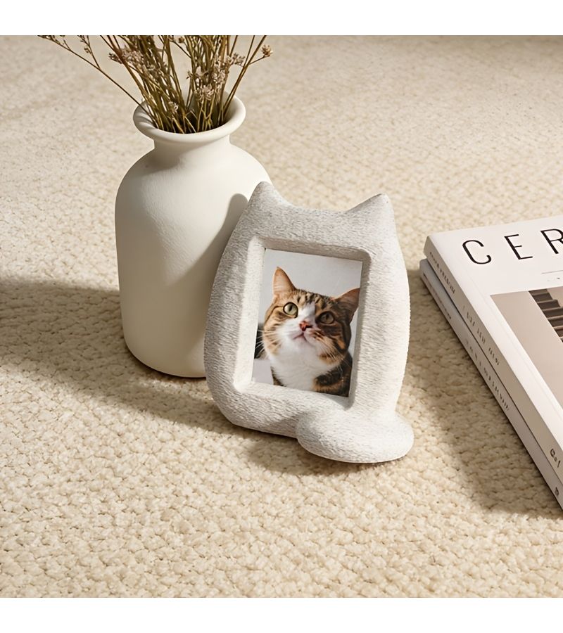 White 3D Printed Cat Shape Photo Frame Decoration Keepsake Display Gift - Image 1