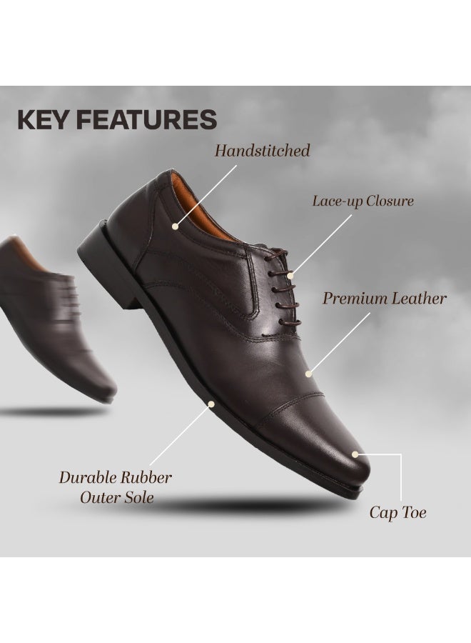 Mont Hawk Men’s Genuine Leather Milano Captoe Formal Shoes – Classic Lace-Up Business Dress Shoes for Office, Wedding & Party – Soft Cushioned TPR Sole (Brown) - Image 4