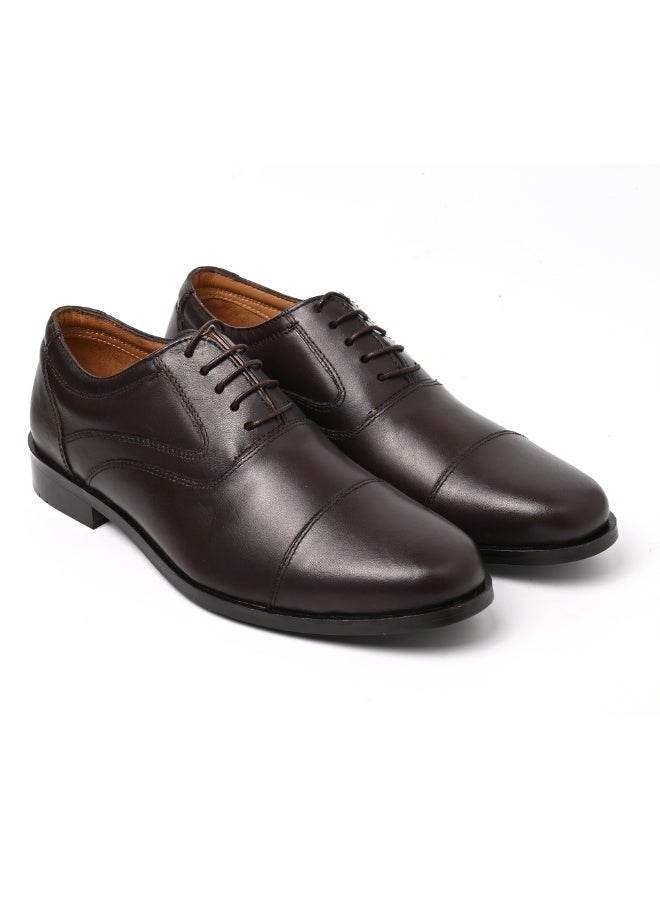 Mont Hawk Men’s Genuine Leather Milano Captoe Formal Shoes – Classic Lace-Up Business Dress Shoes for Office, Wedding & Party – Soft Cushioned TPR Sole (Brown) - Image 1
