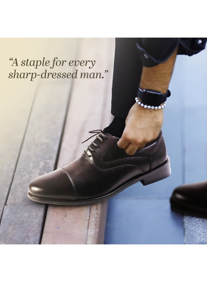 Mont Hawk Men’s Genuine Leather Milano Captoe Formal Shoes – Classic Lace-Up Business Dress Shoes for Office, Wedding & Party – Soft Cushioned TPR Sole (Brown) - Image 3