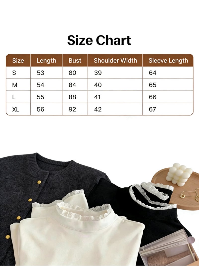 women's long-sleeved basic shirts with lace trim, comfortable and skin-friendly, slim-fit inner wear, soft and stretchy round-neck tops, classic and simple slim-fit design, versatile essential items, suitable for various occasions, white - Image 4