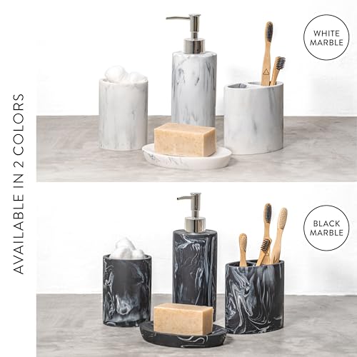 ZCCZ Bathroom Accessory Set, 4 Pcs Marble Look Bathroom Vanity Countertop Bathroom Décor Sets Accessories with Soap Dispenser, Toothbrush Holder Set, Tumbler, Soap Dish - Image 3