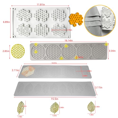 Acxydm 5PCS Tuile Molds Silicone Honeycomb Leaf Baking Mold,Acxydm Honeycomb Mold Silicone and Leaves, Fondant Molds with Bee Silicone and Leaf Mold, 3D Chocolate Molds Set for Making Sugar Craft,Cupcakes - Image 5