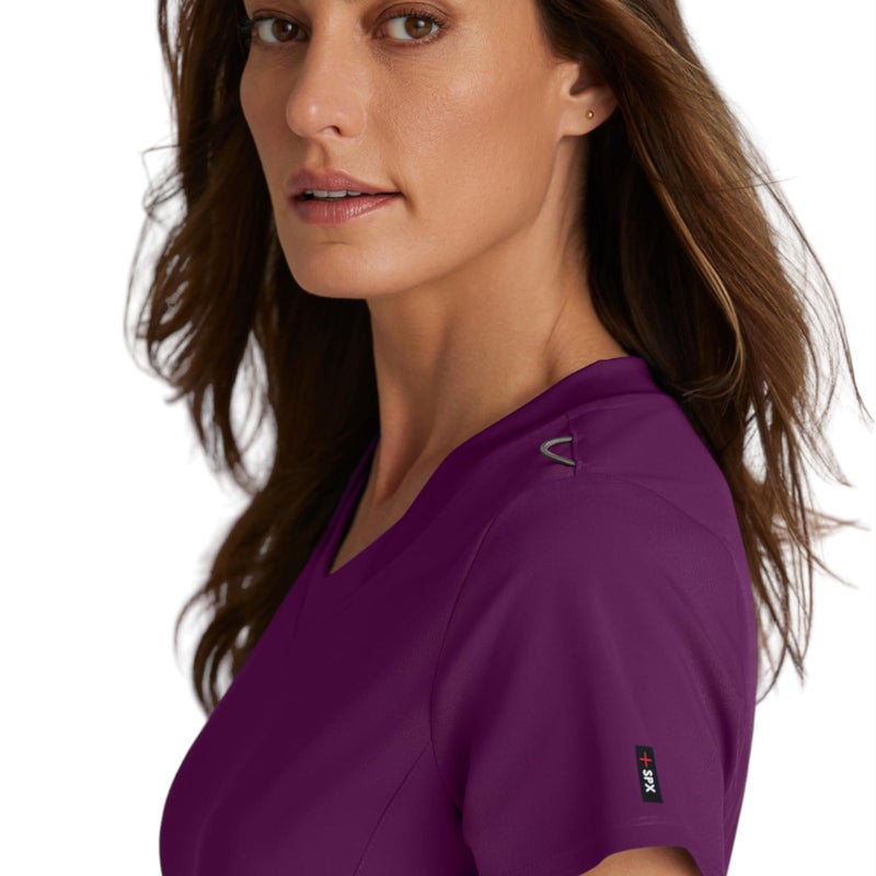 BARCO Greyâ€™s Anatomy Spandex Stretch Direct Bolt Scrub Top for Women â€“ Wine, 3-Pocket V-Neck Shirt w/Spandex Stretch, Wrinkle Release & Soil Release Fabric â€“ Medium, Regular Fit - Image 2
