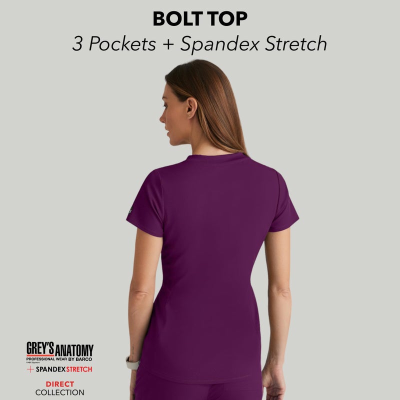 BARCO Greyâ€™s Anatomy Spandex Stretch Direct Bolt Scrub Top for Women â€“ Wine, 3-Pocket V-Neck Shirt w/Spandex Stretch, Wrinkle Release & Soil Release Fabric â€“ Medium, Regular Fit - Image 4