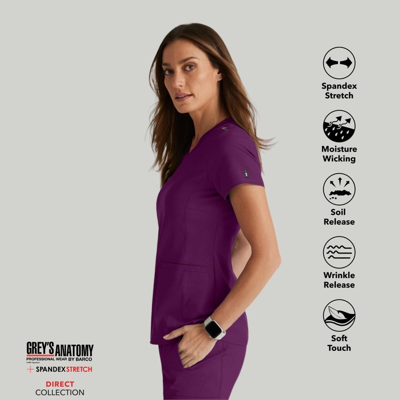 BARCO Greyâ€™s Anatomy Spandex Stretch Direct Bolt Scrub Top for Women â€“ Wine, 3-Pocket V-Neck Shirt w/Spandex Stretch, Wrinkle Release & Soil Release Fabric â€“ Medium, Regular Fit - Image 5