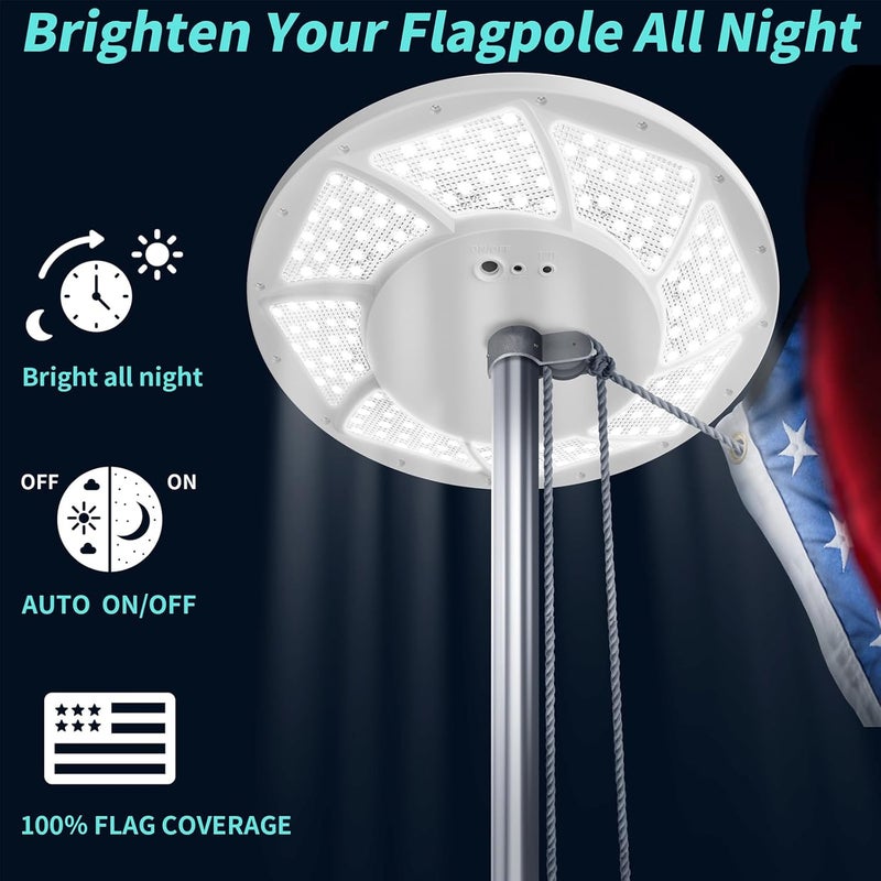 Hoople Solar Flag Pole Light, 248 LED Super Bright, Auto On/Off Dusk-to-Dawn, IP65 Waterproof, for Most 15-25 Ft In-Ground Flagpoles - Image 2