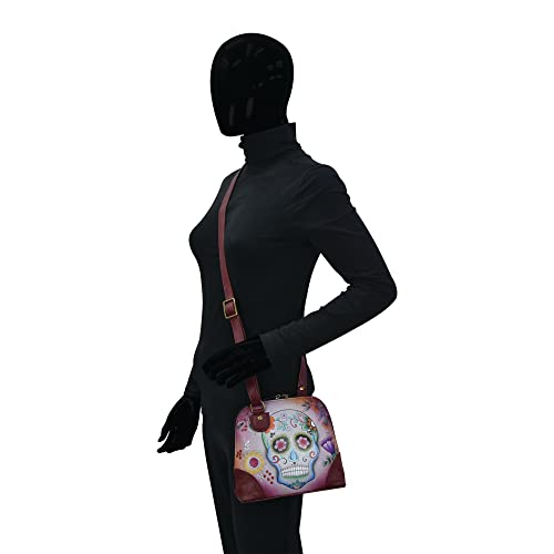 Anna by Anuschka Women's Leather Small Zip-Around Handbag, Multi Compartment Organizer, Sugar Skulls - Image 4