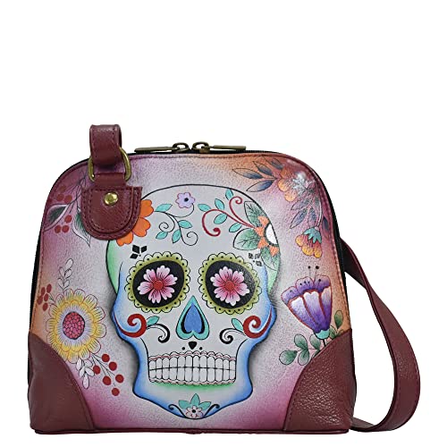 Anna by Anuschka Women's Leather Small Zip-Around Handbag, Multi Compartment Organizer, Sugar Skulls - Image 1