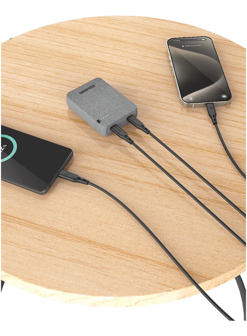 Remson Remson Revo Charge 10000mAh Mini Power Bank 20W Power Delivery Dual USB-C Output with Leather Exterior Design Compatible for iPhone Tablet Samsung - Gray - Image 2