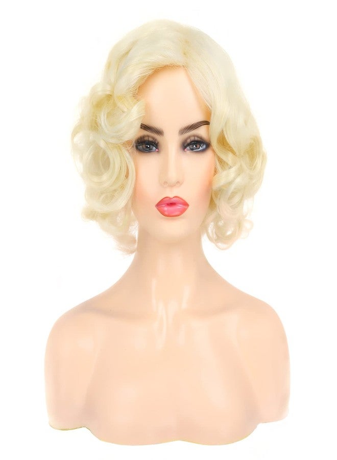 Dsimeig Short Curly Wavy Blonde Wigs for Women Synthetic Natural Hair Wig Halloween Costume Cosplay Wig - Image 2