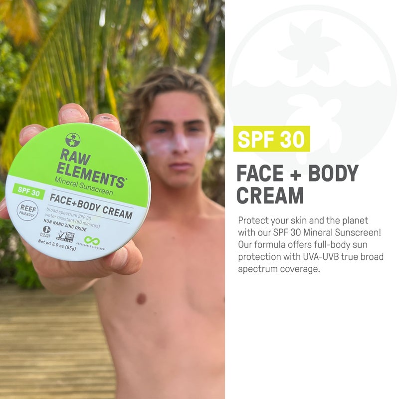 Raw Elements Face and Body Mineral Sunscreen SPF 30 Tin, Organic Sunblock Daily Protection, Non Toxic Reef Safe, Water Resistant, Cruelty Free, Plastic Free, 3 oz (Pack of 1) - Image 3