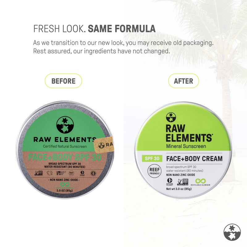 Raw Elements Face and Body Mineral Sunscreen SPF 30 Tin, Organic Sunblock Daily Protection, Non Toxic Reef Safe, Water Resistant, Cruelty Free, Plastic Free, 3 oz (Pack of 1) - Image 2